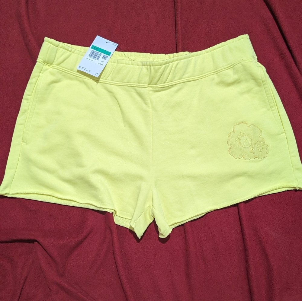 Women's Nike Yellow Knit Shorts NWT Applique Flower Floral XL Spring '23 Release